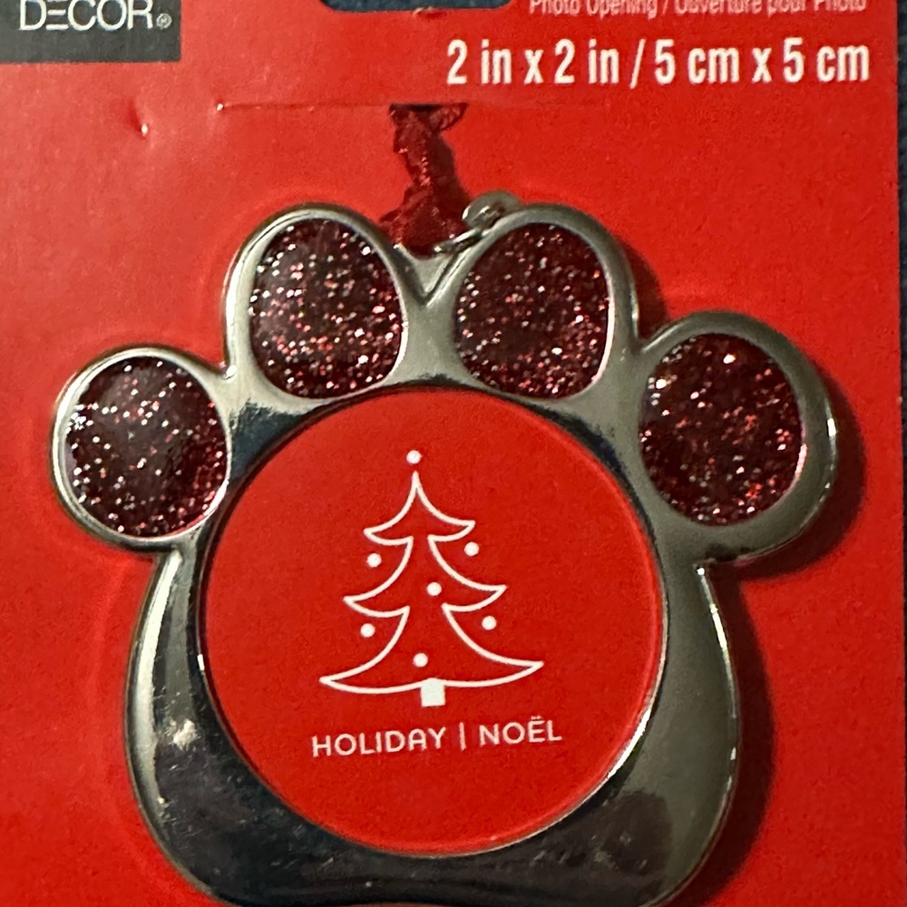 Red and Silver Paw Print Ornament